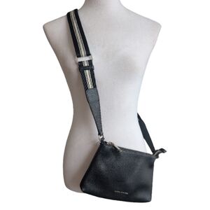 Marc Jacobs The Cosmos Crossbody Bag Black Pebbled Leather Striped Strap